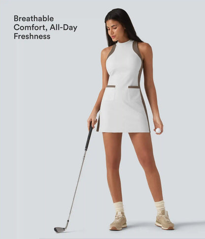 Halara UltraSculpt™ Mock Neck Sleeveless Color Block Mini Golf Dress with Pockets