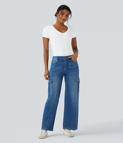 Ribbed Knit V-neck Short Sleeve Work Bodysuit