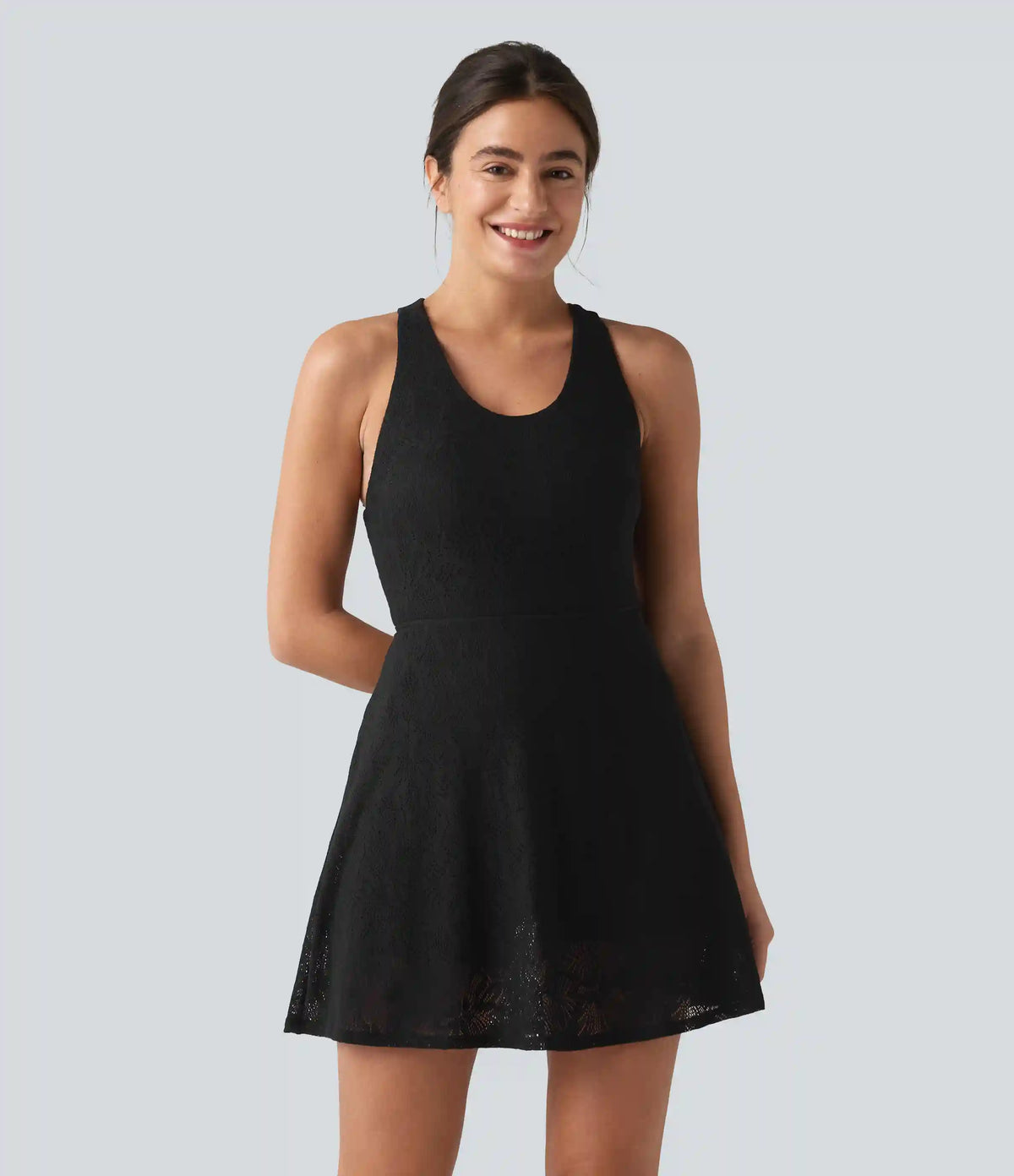SoftlyZero™ QuickDry Built-in Bra Contrast Lace 2-in-1 Flare Mini Yoga Active Dress with Pockets-Easy Peezy Edition