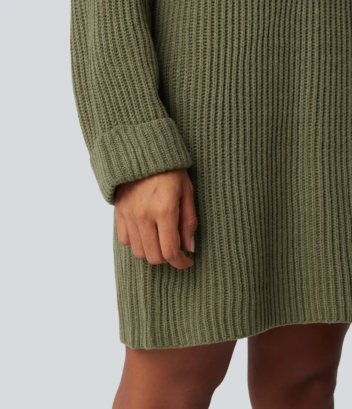 High Neck Long Sleeve Mini Work Sweater Dress