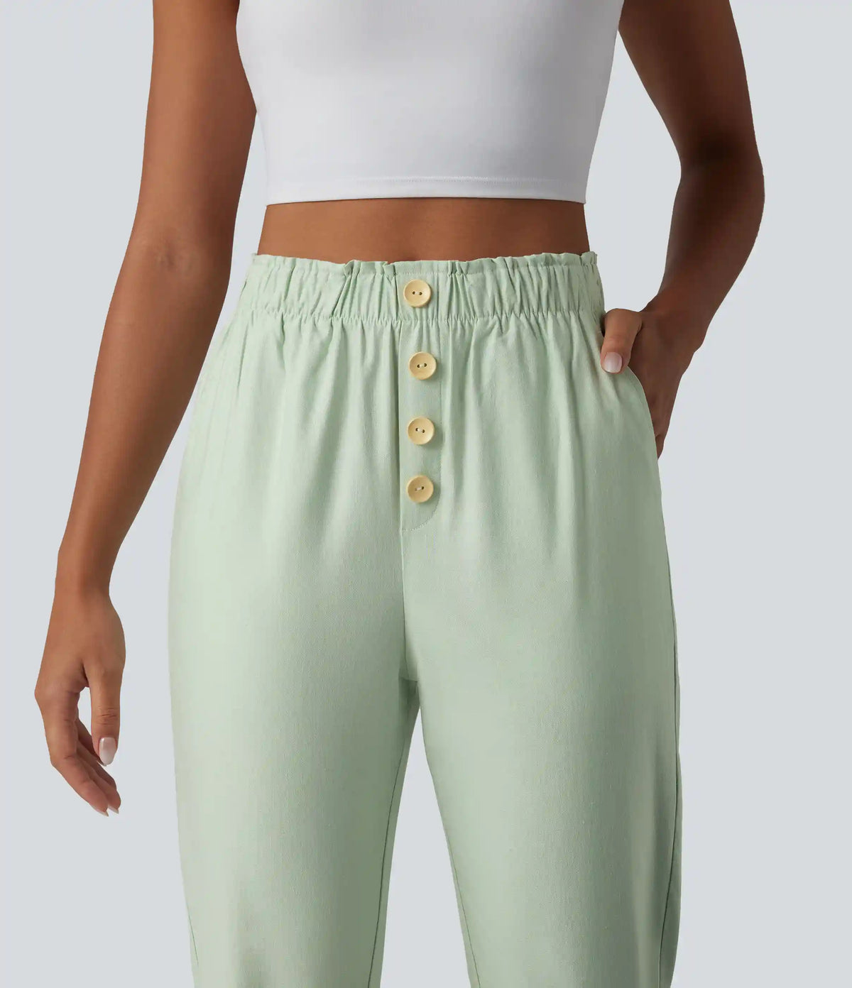 High Waisted Tapered Casual Cotton Linen Pants with Pockets