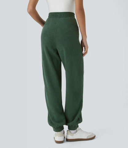 High Waisted Pocket Corduroy Casual Joggers