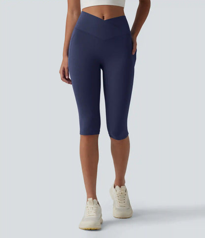 SoftlyZero™ High Waisted Crossover Pedal Pusher Yoga Leggings with Pockets
