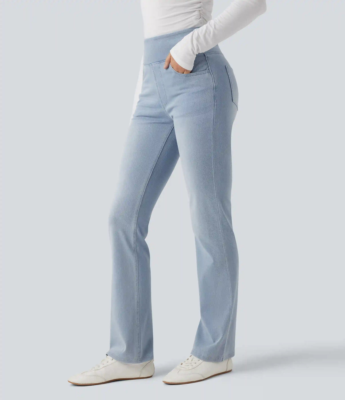 Halara Flex™ High Waisted Pockets Washed Casual Bootcut Jeans