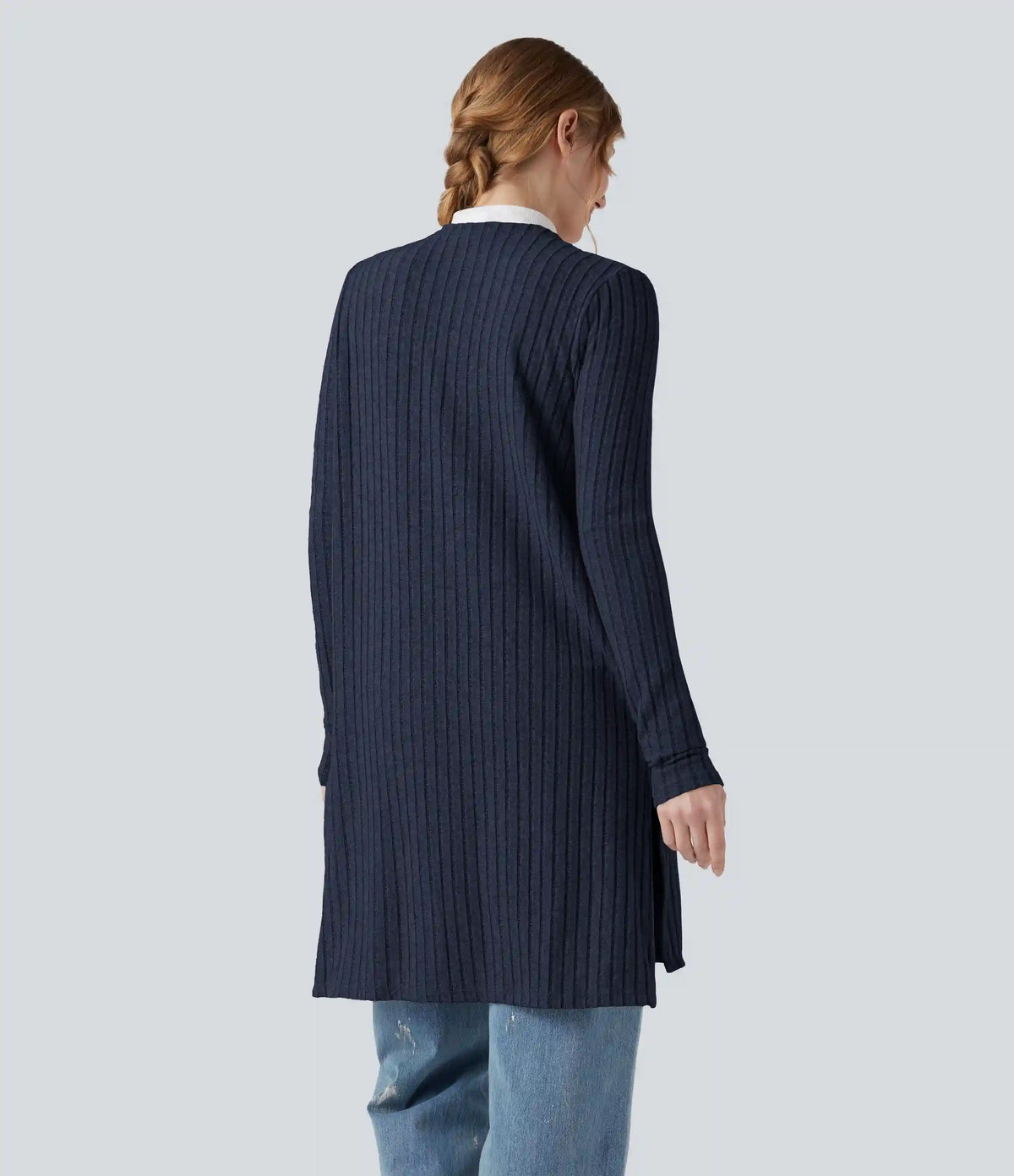 Ribbed Knit Long Sleeve Split Casual Cardigan