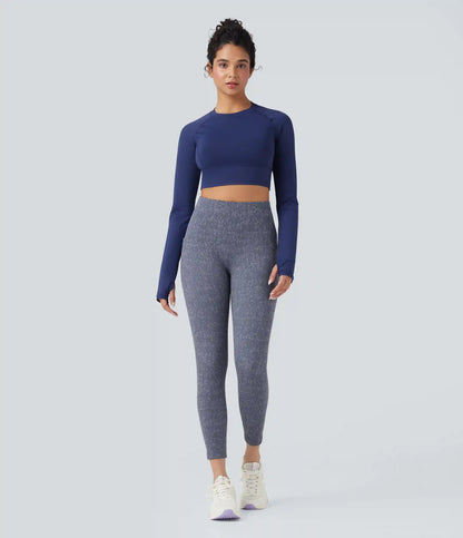 OneForm Seamless Flow High Waisted Speckled 7/8 Yoga Leggings with Pockets