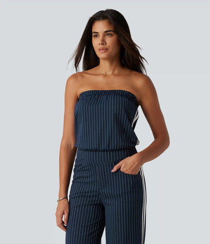 Tube Side Stripe InstantCool Straight Leg Casual Jumpsuit with Pockets-Easy Peezy Edition