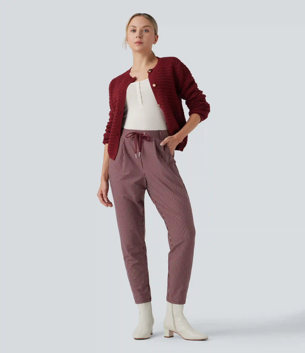 Halara Flex™ Mid Rise Drawstring Tapered Stripe Work Pants with Pockets