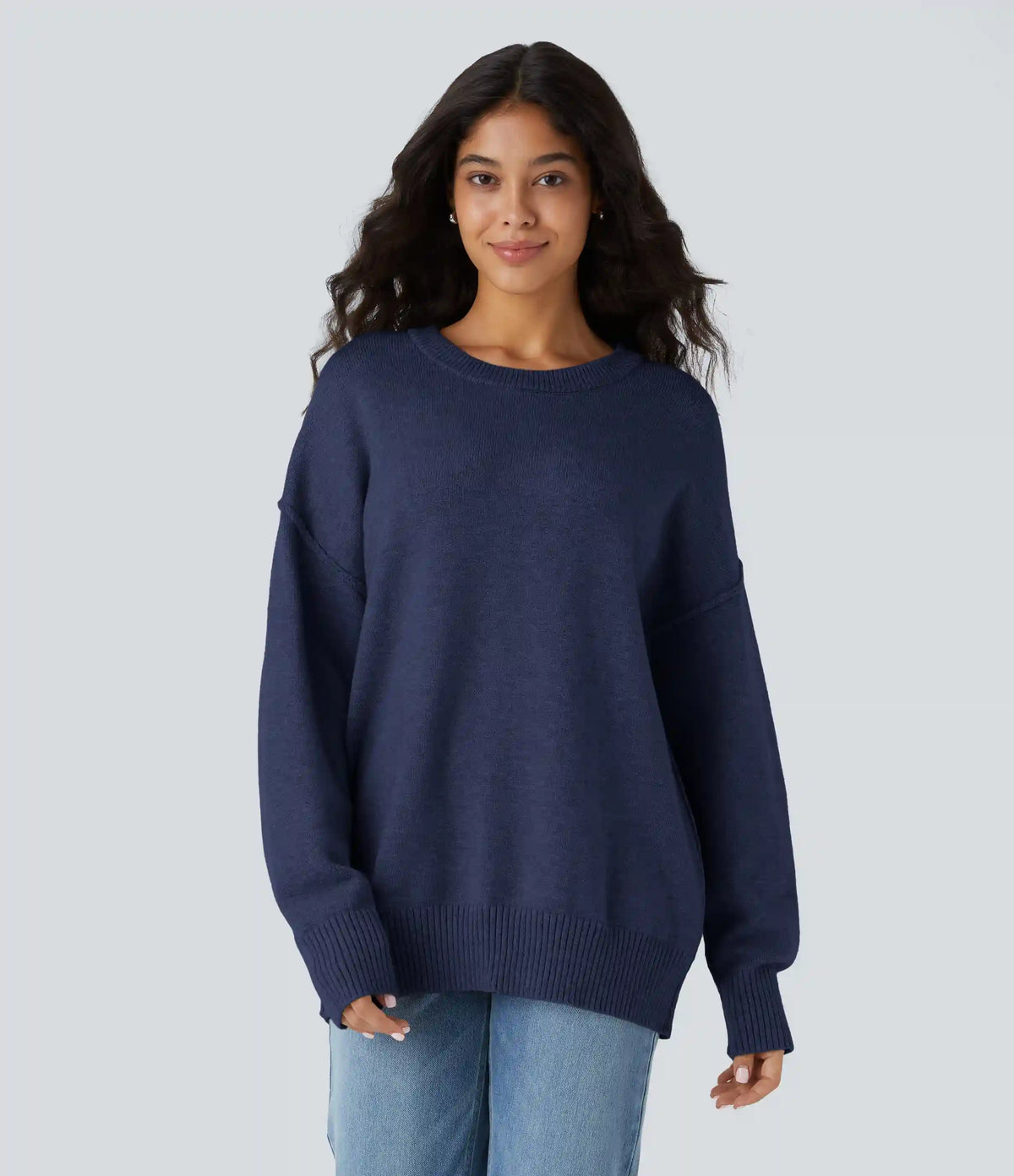Round Neck Dropped Shoulder Long Sleeve Casual Sweater