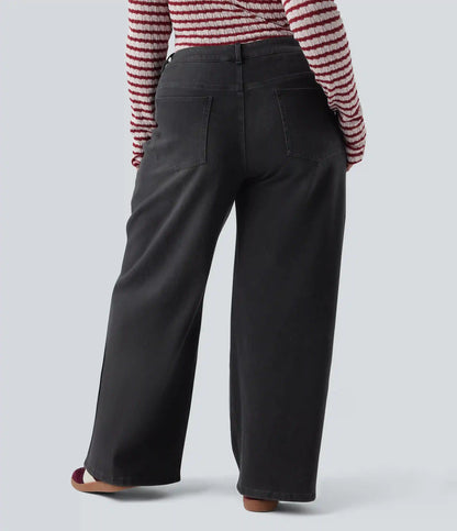 Plus Size Halara Flex™ Asymmetric Low Rise Wide Leg Washed Casual Jeans with Pockets