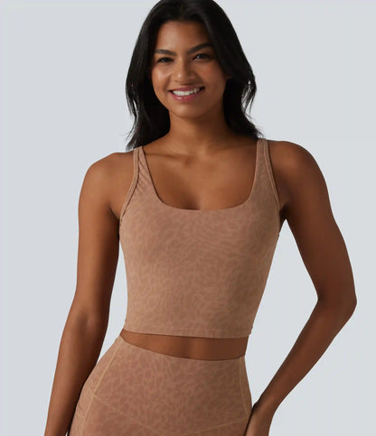 Halara UltraSculpt™ Leopard Print U Neck Built-in Bra Cut Out Cropped Yoga Tank Top