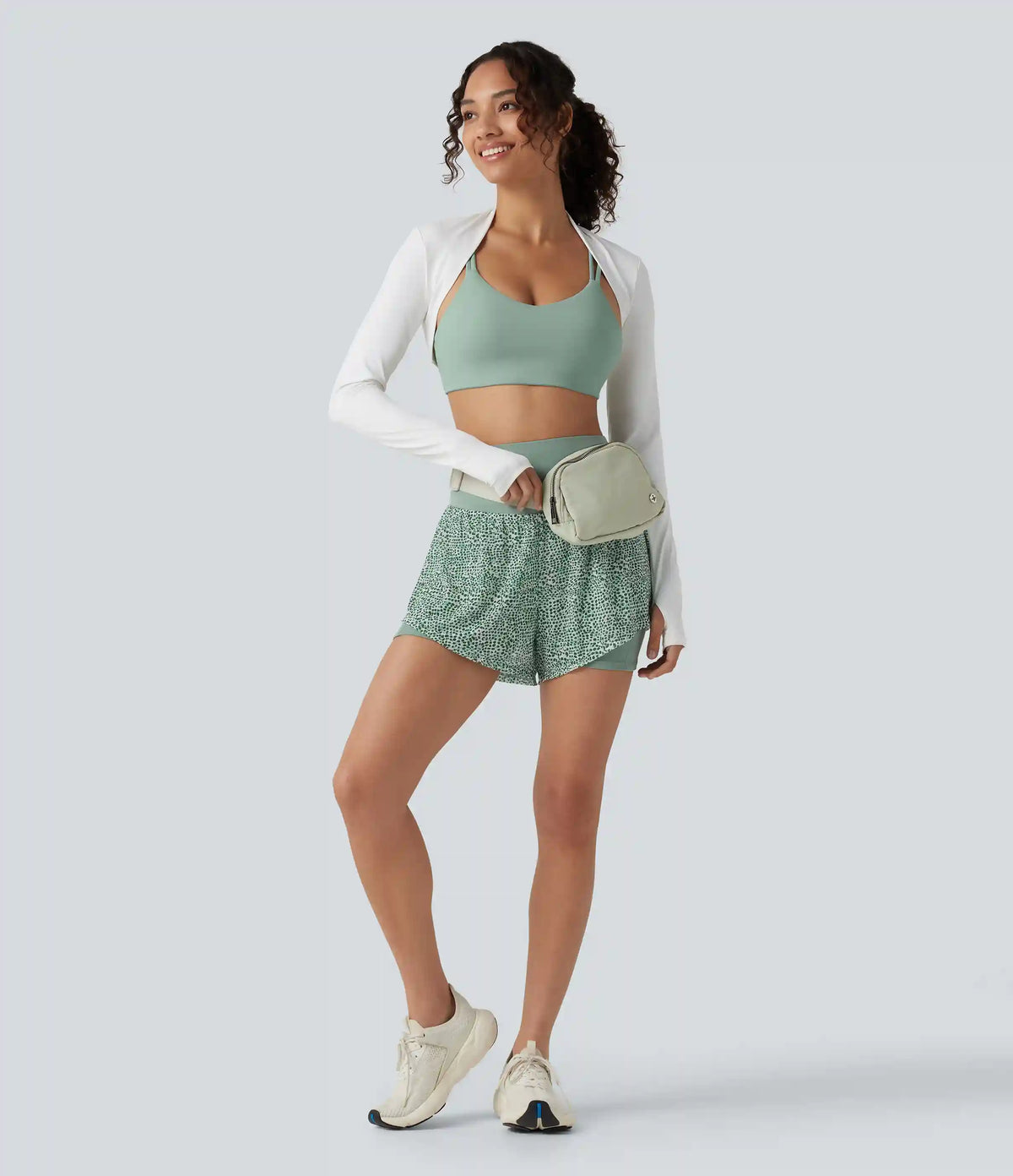 High-waisted Leopard Print 2-in-1 Running Baggy Shorts with Pockets