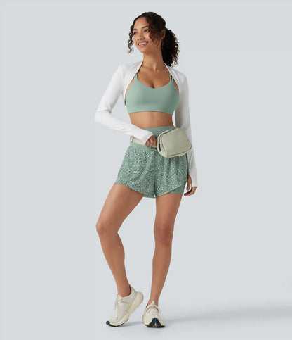 High-waisted Leopard Print 2-in-1 Running Baggy Shorts with Pockets