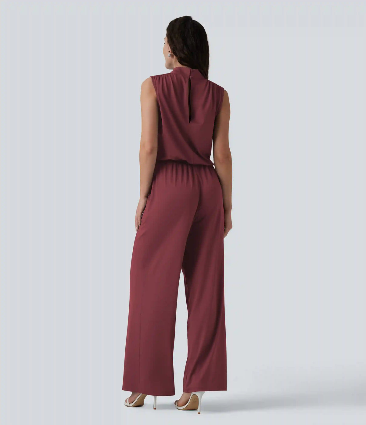 Stand Collar Sleeveless Straight Leg Bridesmaid And Wedding Guest Jumpsuit with Pockets-Easy Peezy
