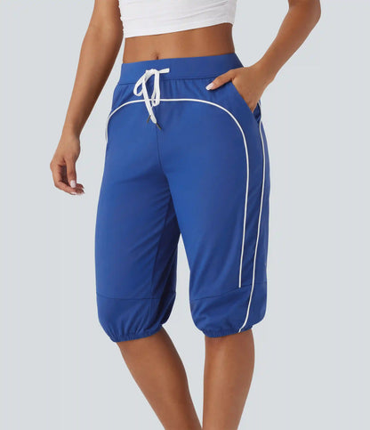 SoftlyZero™ Airy Mid Rise Drawstring Pocket Color Block Contrast Binding InstantCool Dance Pedal Pusher Joggers
