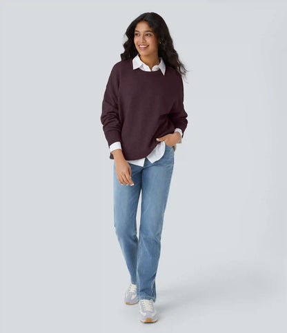 Round Neck Dropped Shoulder Long Sleeve Casual Sweater