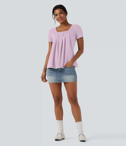 Square Neck Short Sleeve Casual Blouse