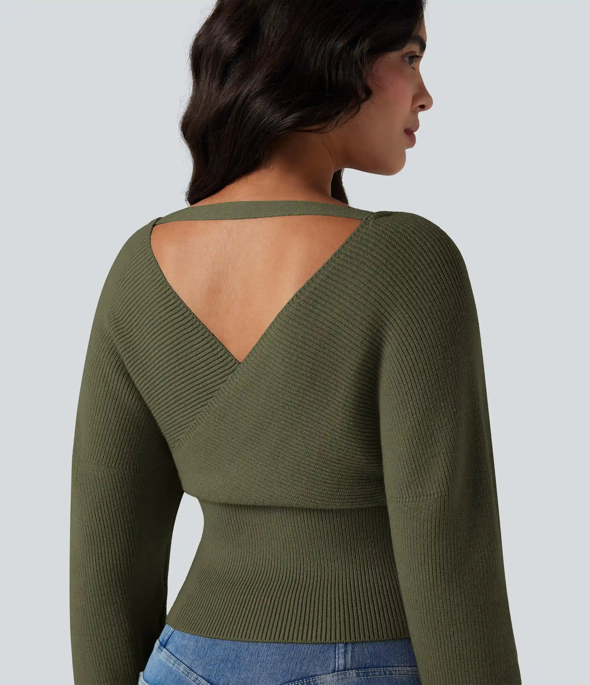 V-neck Batwing Long Sleeve Cut-out Casual Sweater