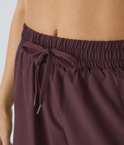 Mid Rise Drawstring Contrast Mesh 2-in-1 Flowy Running Shorts 5''