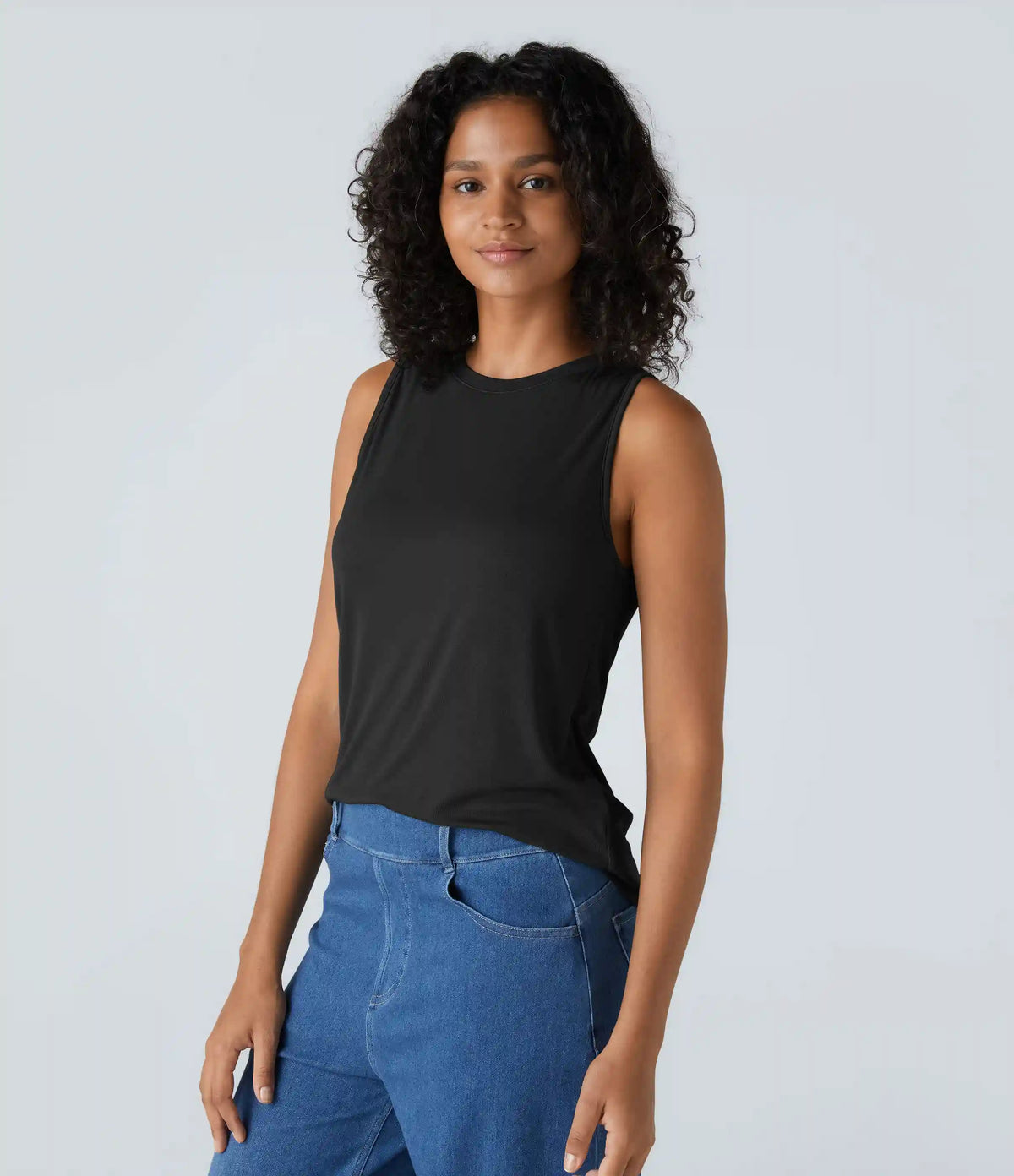 Ribbed Round Neck Basic Casual Tank Top
