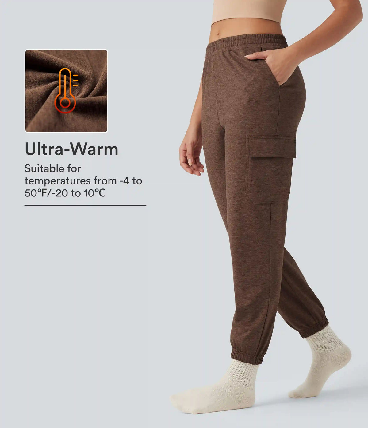 Mid Rise Quick Dry Heathered Lounge Cargo Joggers with Pockets-UPF40+