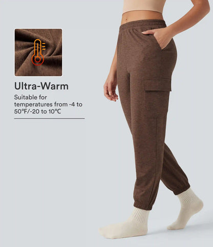 Mid Rise Quick Dry Heathered Lounge Cargo Joggers with Pockets-UPF40+