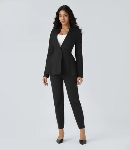 V Neck Single Front Work Peplum Jacket