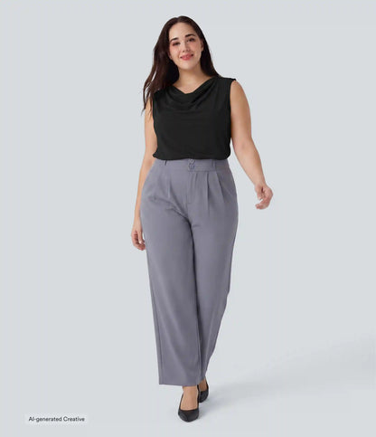 Plus Size Cowl Neck Sleeveless Work Blouse