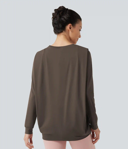 Round Neck Long Sleeve Ruched InstantCool Yoga Sports Top-Longer Length-UPF50+