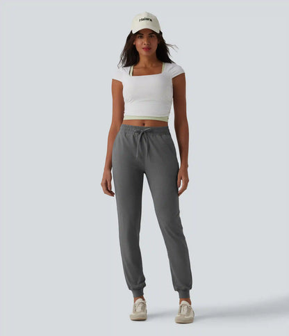 Mid Rise Drawstring Tapered Casual Joggers with Pockets