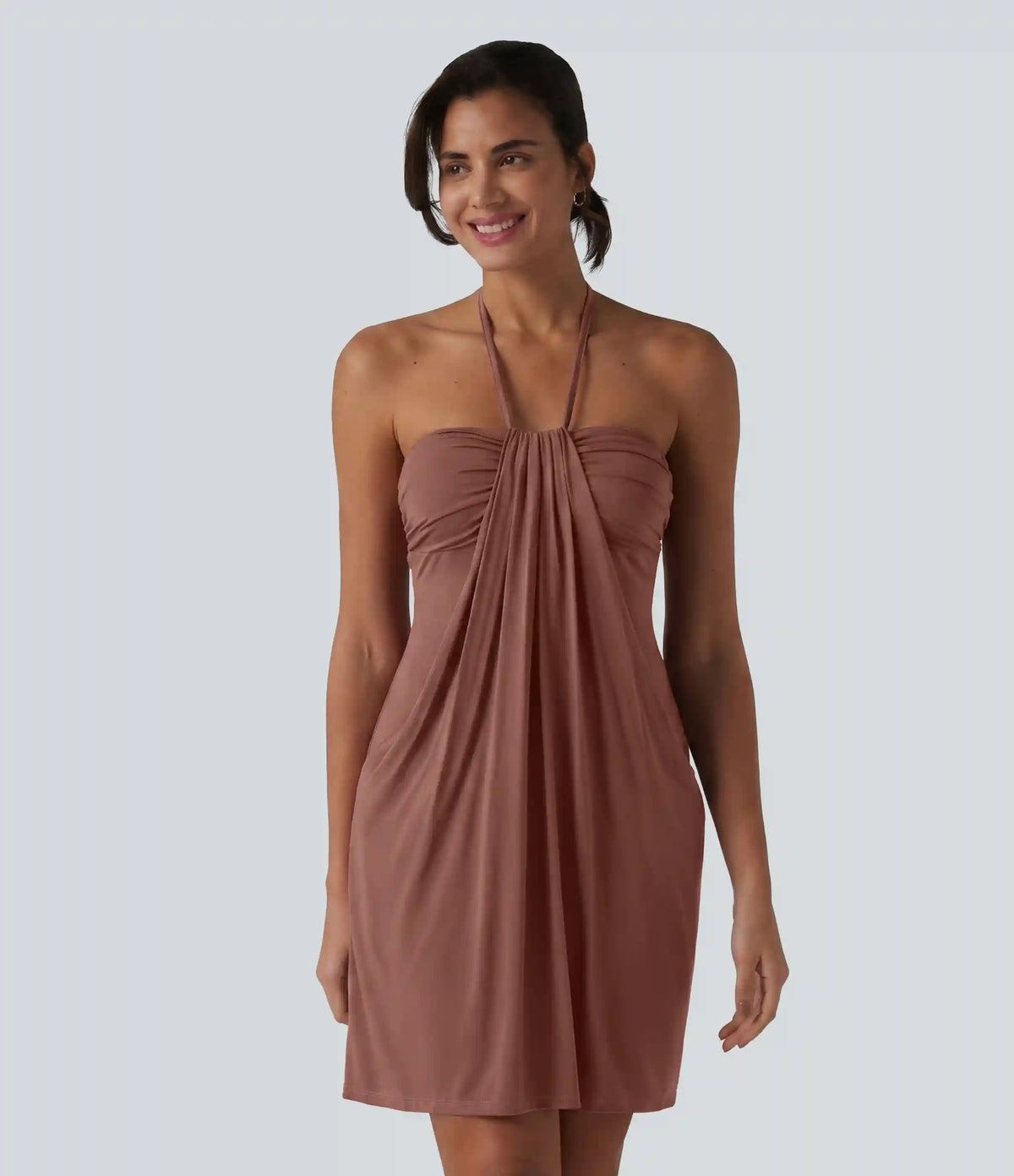 Halter Tie Back Mini Resort Dress with Pockets