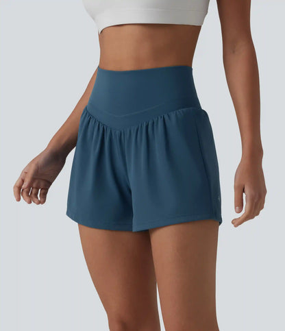 SoftlyZero™ Airy High Waisted Crossover Back 2-in-1 InstantCool Yoga Shorts with Pocket