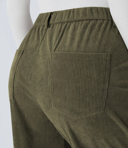 Mid Rise Zipper Pockets Corduroy Casual Joggers