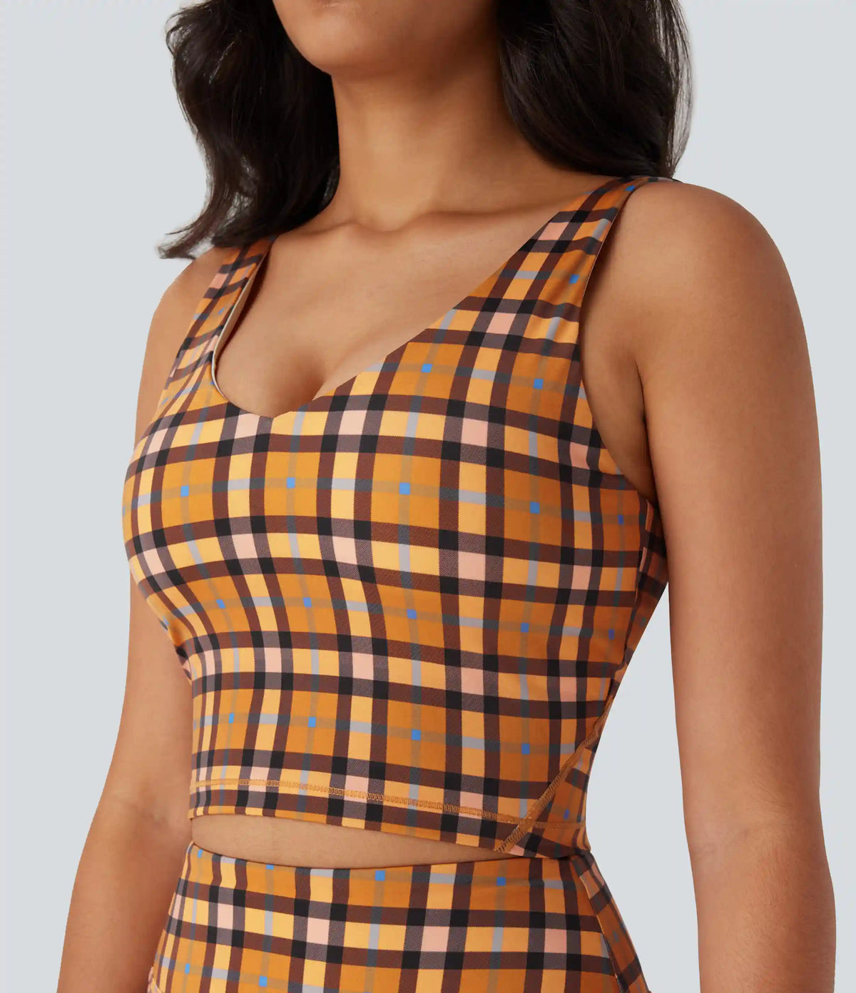 V Neck Plaid InstantCool Cropped Yoga Tank Top