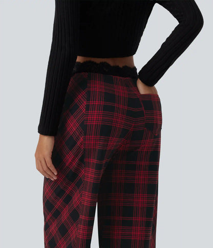 Halara UltraSculpt™ High Waisted Plaid Contrast Lace Baggy Casual Pants with Pockets