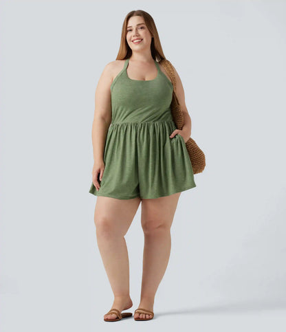 Plus Size Padded 2-in-1 Romper with Pockets-Easy Peezy Edition