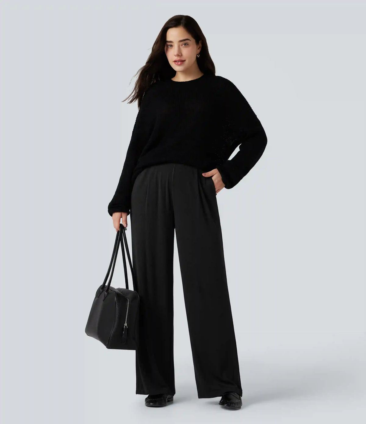 High Waisted Wide Leg Thermal Work Pants with Pockets
