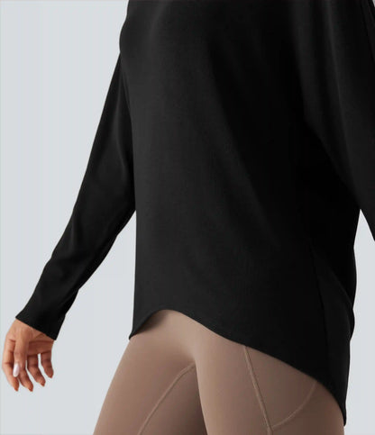 Scoop Neck Long Sleeve High-Low Oversized Thermal Casual Top