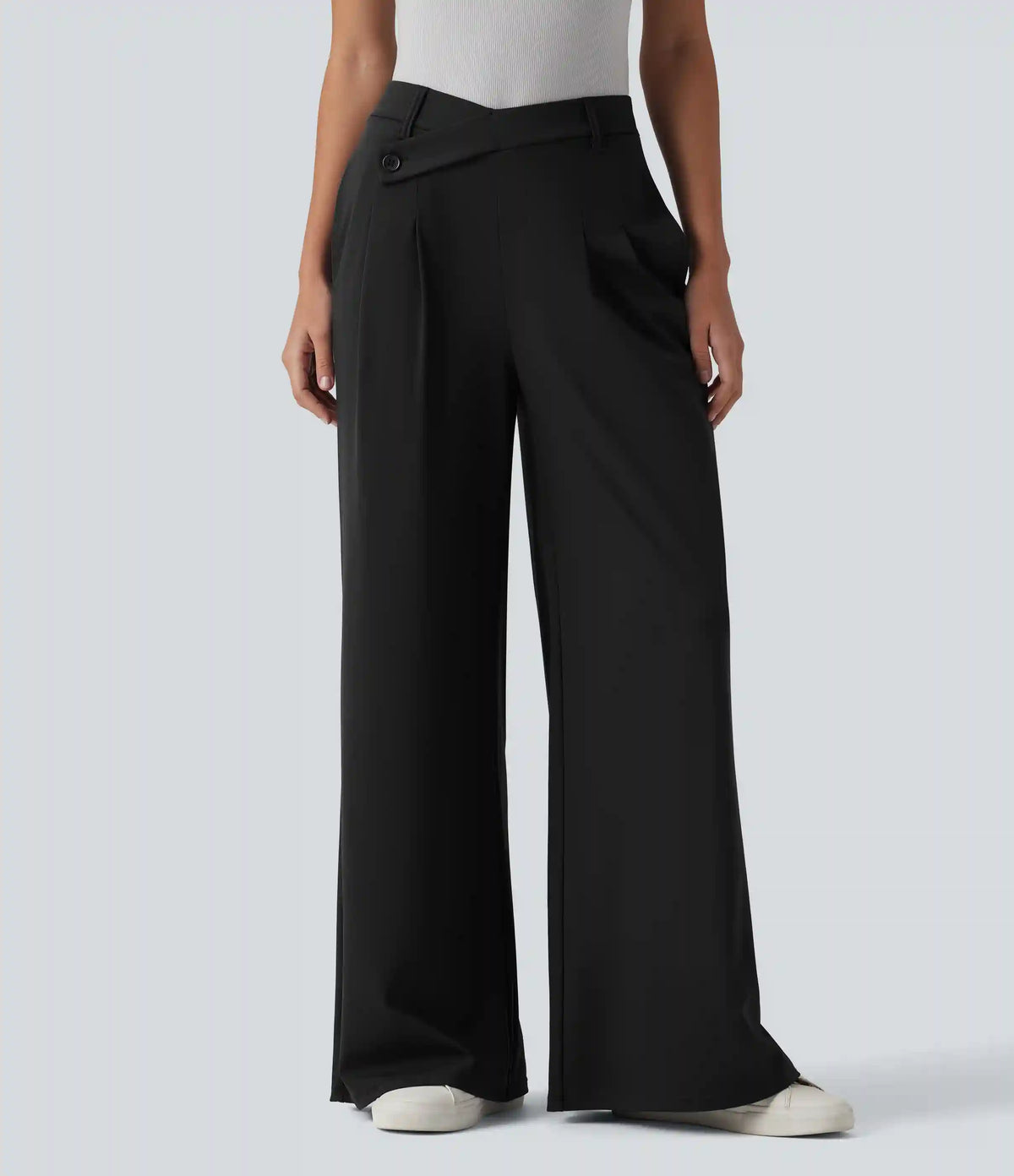 Asymmetric Mid Rise Flare Work Pants with Pockets