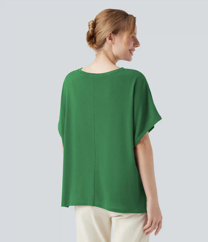 Round Neck Batwing Sleeve Relaxed Casual T-Shirt