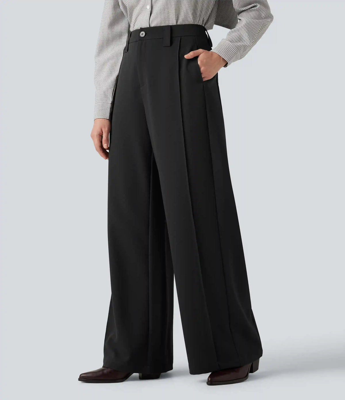 High Waisted Wide Leg Work Pants with Pockets