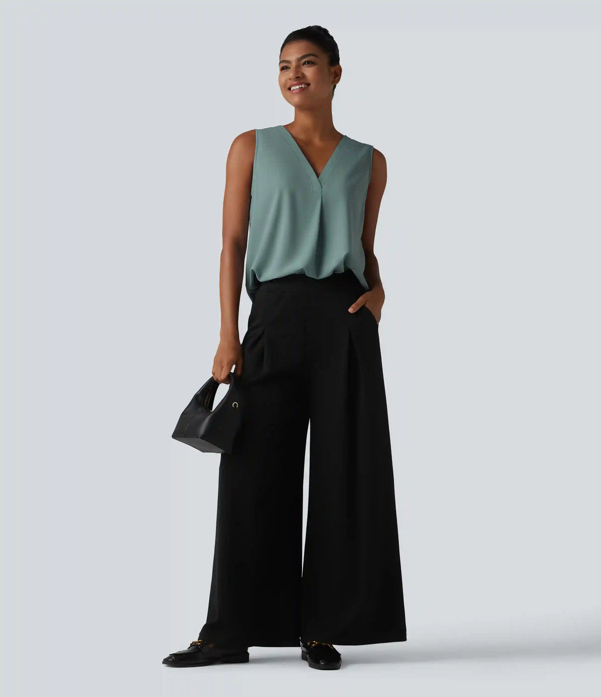 Wrinkle Recovery V Neck Sleeveless Oversized Work Blouse