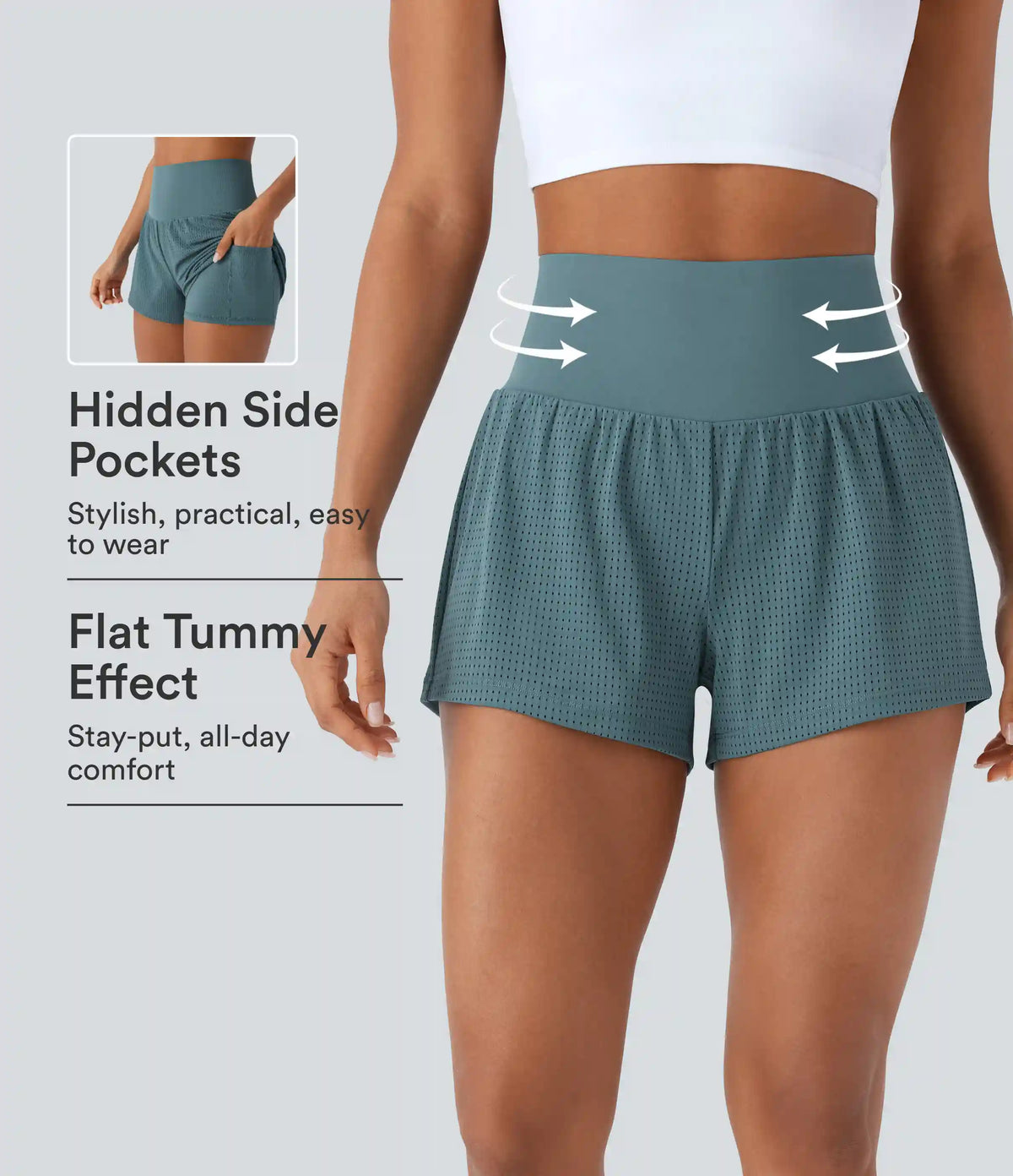 Super High Waisted Tummy Control Perforated 2-in-1 Yoga Shorts