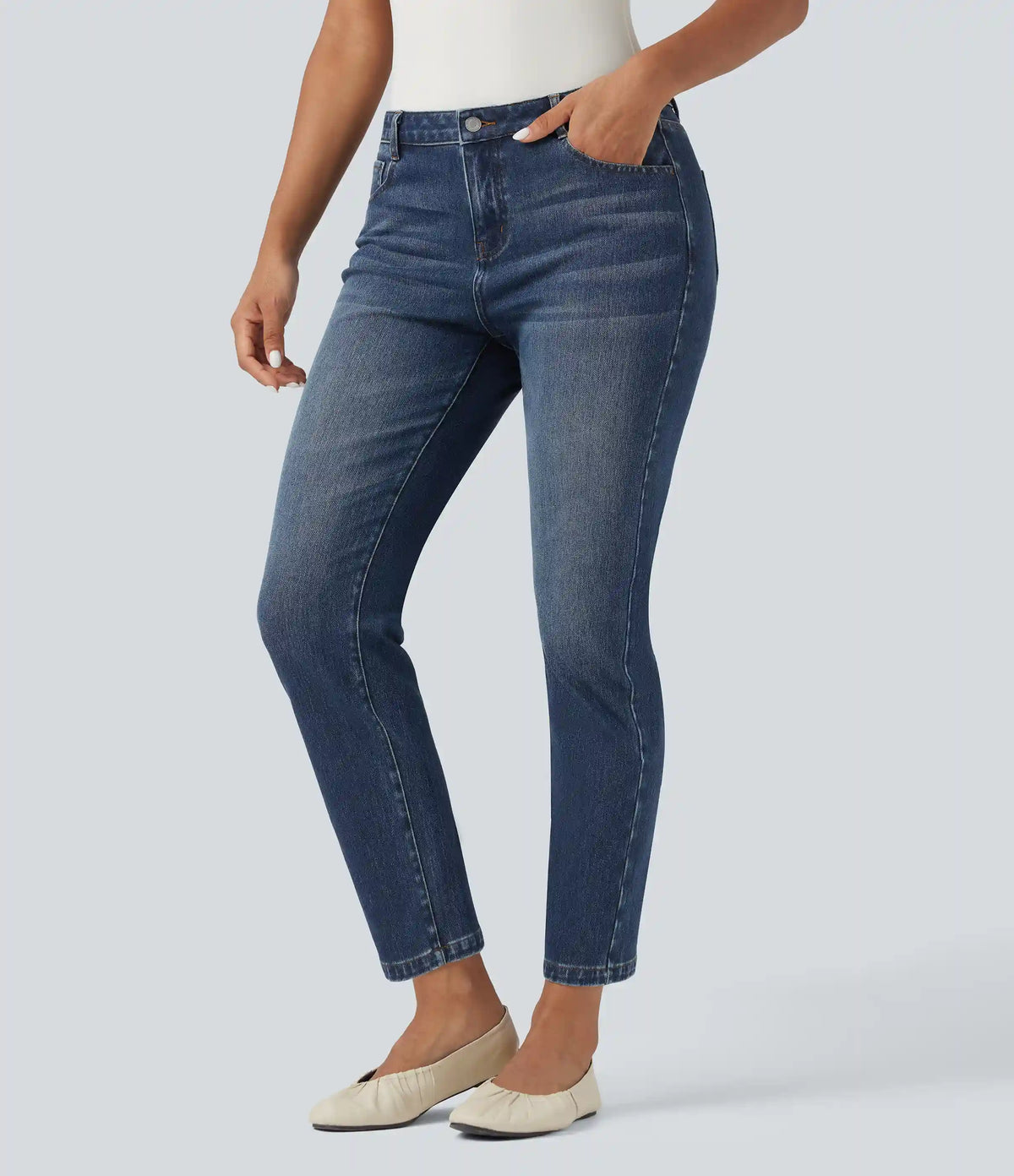 Halara Flex™ Mid Rise Slim 7/8 Causal Jeans with Pockets