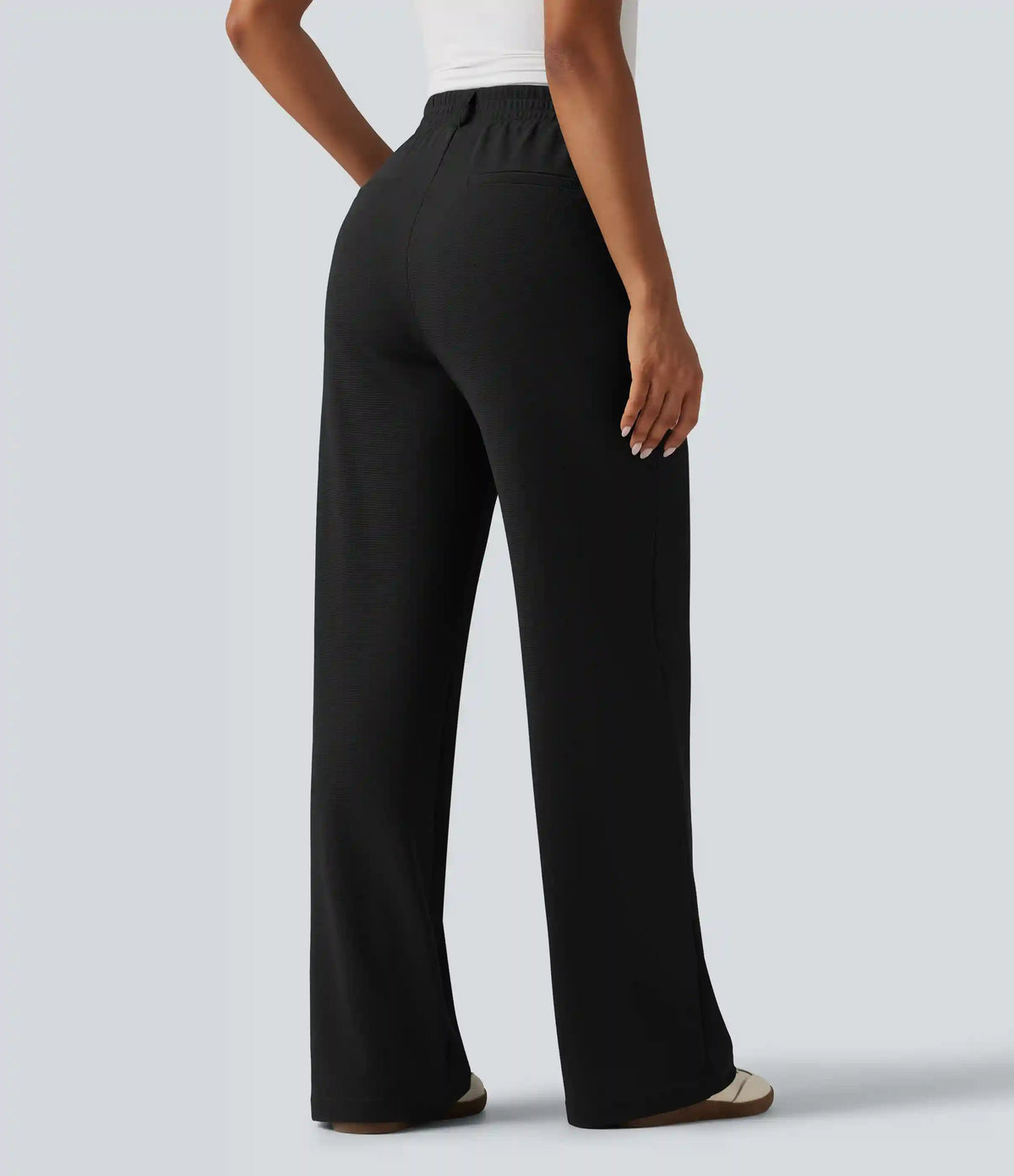 High Waisted Wide Leg Waffle Work Pants with Pockets