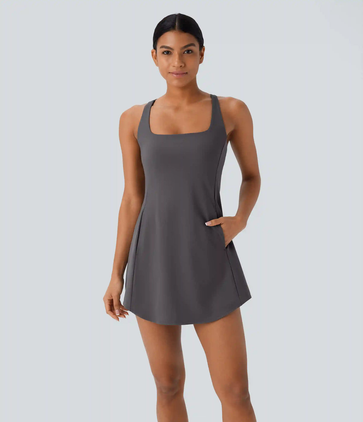 SoftlyZero™ Plush Cut Out Pocket 2-Piece Mini Yoga Active Dress