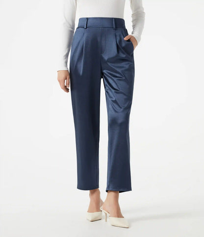 High Waisted Tapered Satin Work Pants with Pockets
