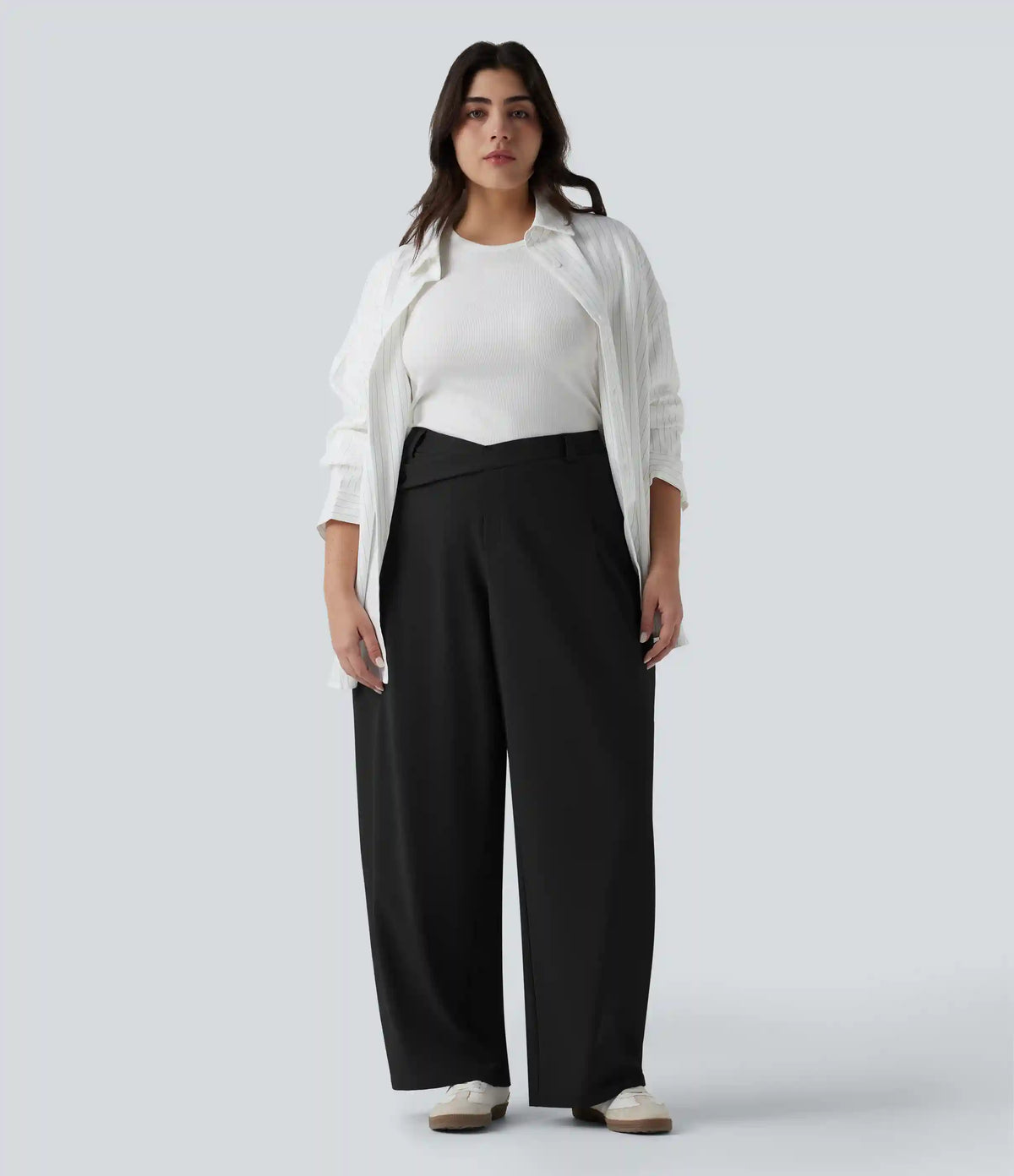 Plus Size Halara Flex™ DayStretch Asymmetric High Waisted Barrel Leg Work Pants with Pockets