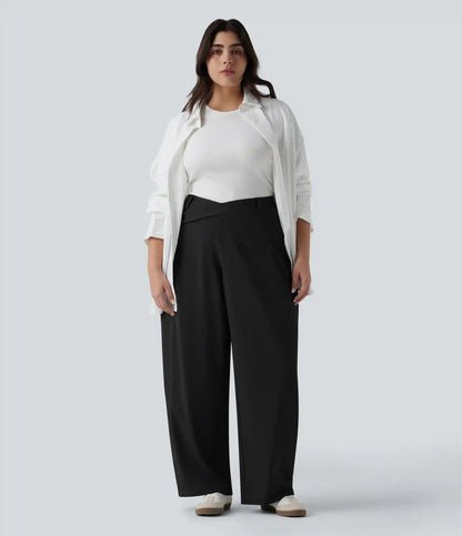 Plus Size Halara Flex™ DayStretch Asymmetric High Waisted Barrel Leg Work Pants with Pockets