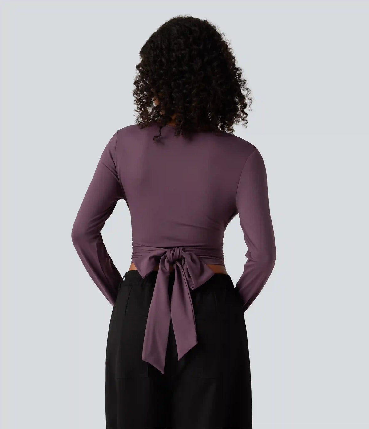 V Neck Long Sleeve Lace Up Work Top